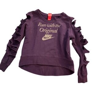 Nike Run with Original Purple Cut Out Sleeve Sweatshirt Womens Large Pullover
